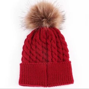 Red kid’s Knit Beanie with Pom Pom